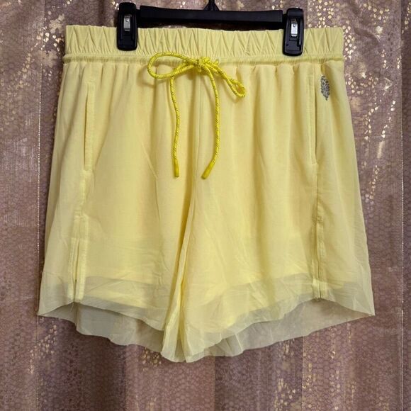 Free People Movement Double Vision Yellow Mesh Athletic Long Shorts Small NWOT - Picture 1 of 8